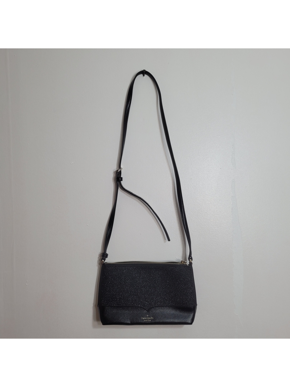 kate spade Black Lola Glitter & Leather Crossbody Shoulder Bag